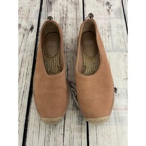 Eileen Fisher Tan Nubuck Leather Espadrille Flats Bungee Toggle SlipOn Shoes 9.5